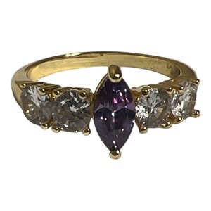 Gold Ring with Purple and Clear Stones